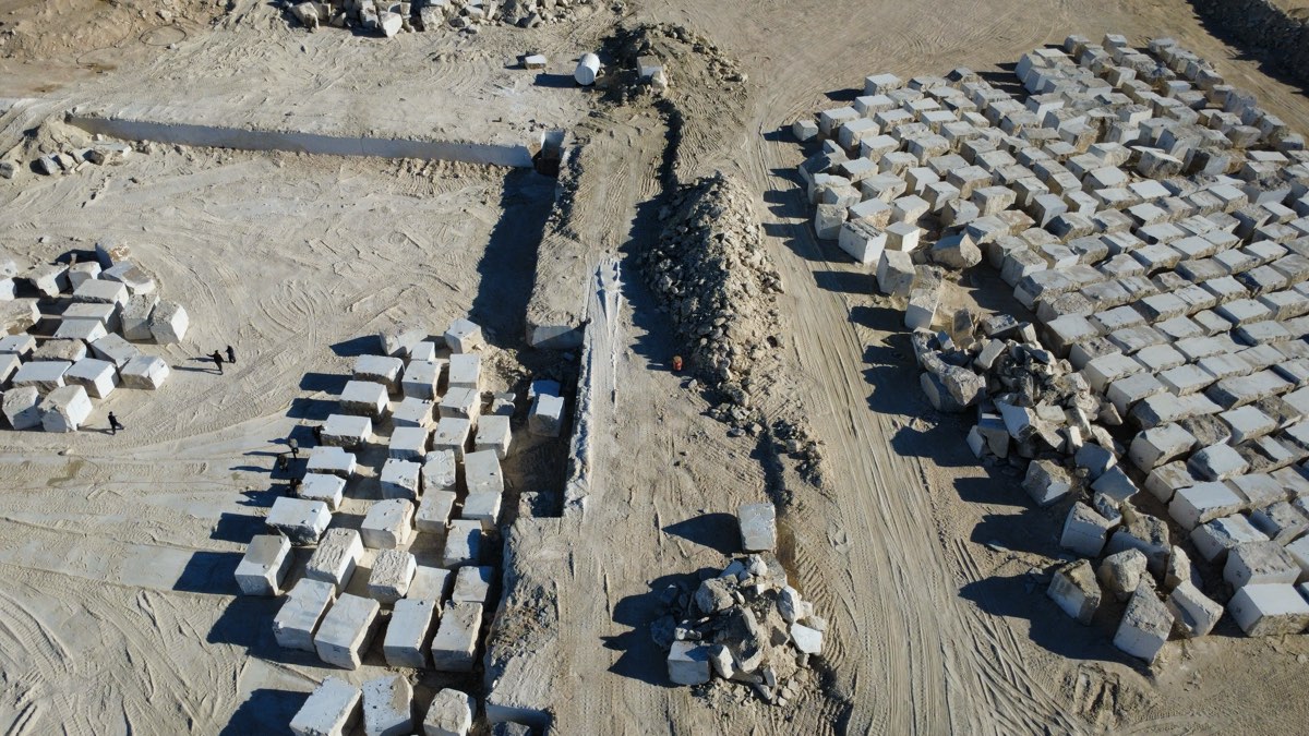 Rows of alabaster blocks ready for shipment